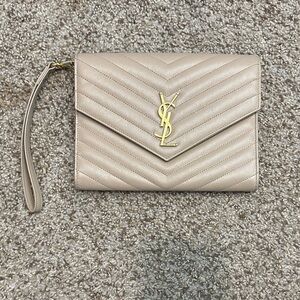 Yves Saint Laurent Taupe Quilted Leather Wristlet
